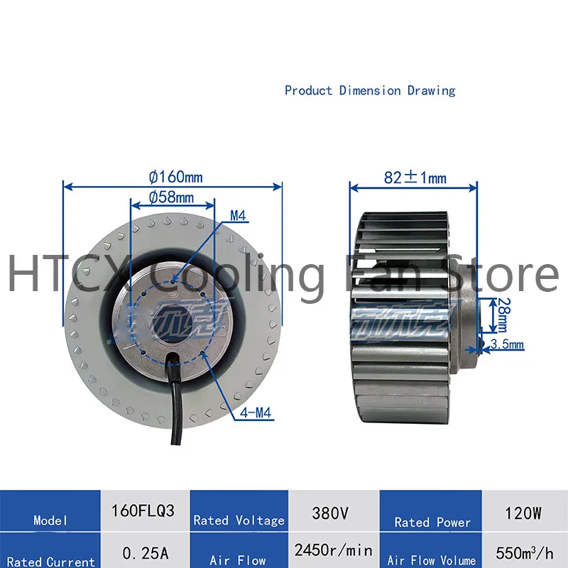Multi-Blade External Rotor Centrifugal Fan, for Purification Motors, Duct Ventilation Dryers 160FLQ3 380V 120W 0.25A 160mm 82mm
Multi-Blade External Rotor Centrifugal Fan, for Purification Motors, Duct Ventilation Dryers 160FLQ3 380V 120W 0.25A 160mm 82mm