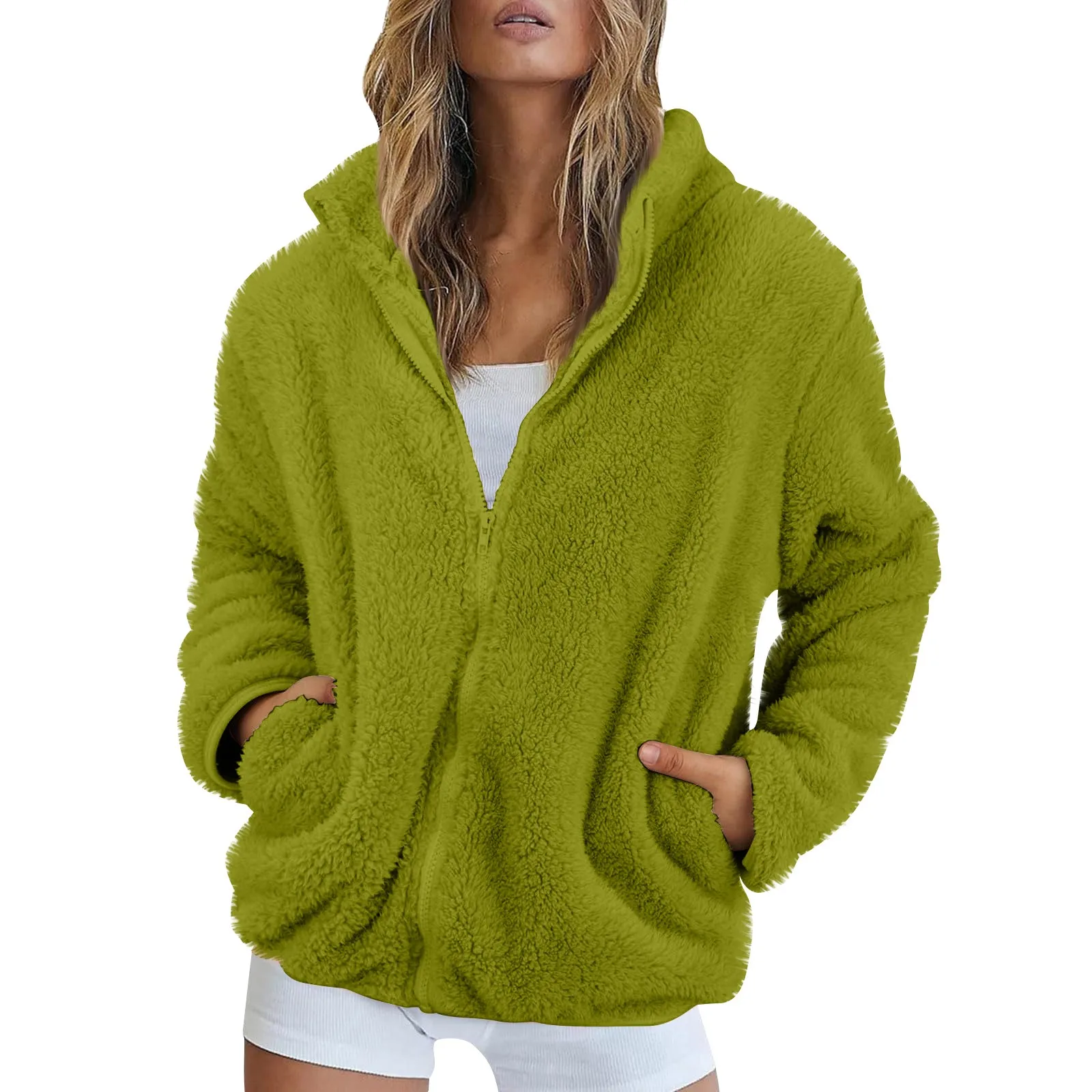 Female Basic Solid Color Fashionable Winter Loose High Neck Fleece Plush Warm Zipper Jacket Soft and Comfy Coat
Female Basic Solid Color Fashionable Winter Loose High Neck Fleece Plush Warm Zipper Jacket Soft and Comfy Coat