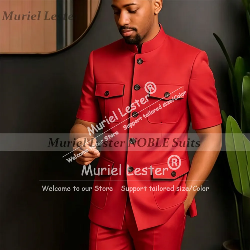 Elegant Solid Suit Men 2 Piece Sets Short Sleeves African Single Breasted Jacket Pants Customized Safari Style Man Party Outfits
Elegant Solid Suit Men 2 Piece Sets Short Sleeves African Single Breasted Jacket Pants Customized Safari Style Man Party Outfits