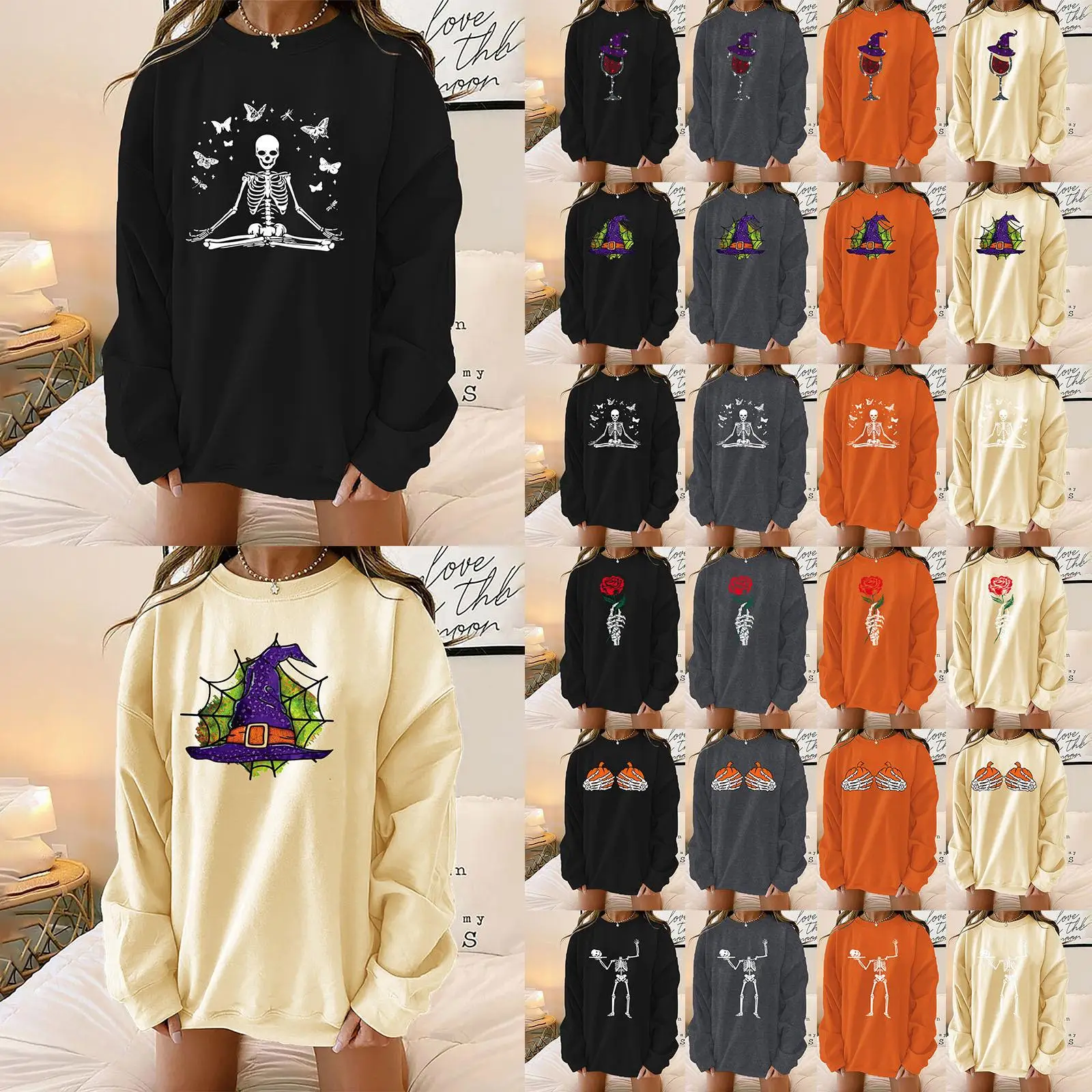 Autumn Winter New Style Gothic Halloween Creative Theme Print Loose round Neck Shoulder Casual Long Sleeve Sweatshirt Women
Autumn Winter New Style Gothic Halloween Creative Theme Print Loose round Neck Shoulder Casual Long Sleeve Sweatshirt Women