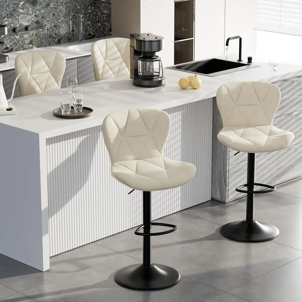 Set of 4 Adjustable Swivel Bar Stools, Leatherette Upholstered, High Backrest for Counter Height or Kitchen Island, White
Set of 4 Adjustable Swivel Bar Stools, Leatherette Upholstered, High Backrest for Counter Height or Kitchen Island, White