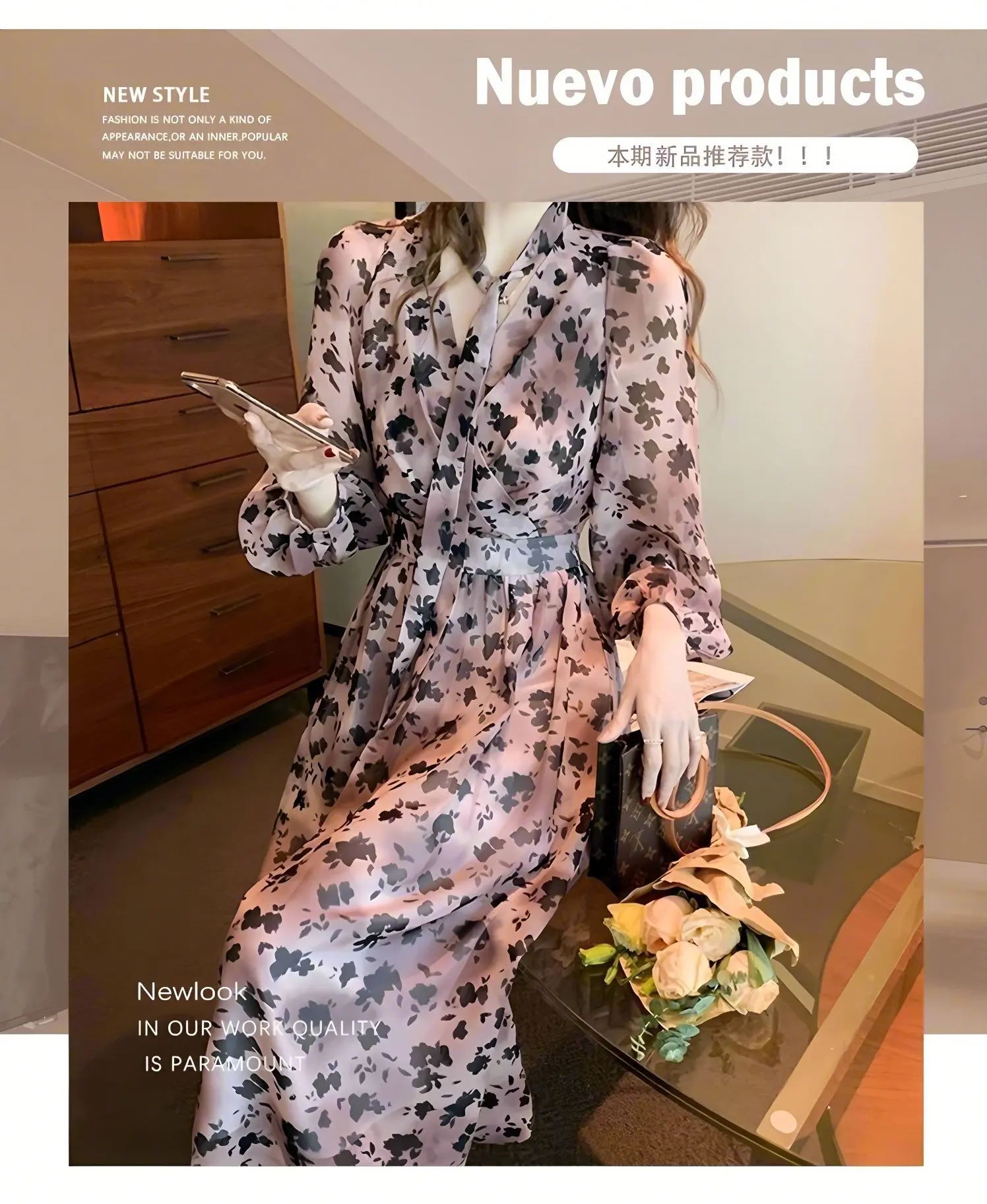 Women's chiffon lantern sleeve big swing dress V-neck floral long dress spring and summer French dress
Women's chiffon lantern sleeve big swing dress V-neck floral long dress spring and summer French dress