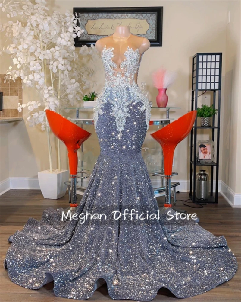 Silver O Neck Long Prom Dresses For Black Girls Bead Crystal Appliques 2025 Birthday Luxury Dress Sequin Evening Gown Customized
Silver O Neck Long Prom Dresses For Black Girls Bead Crystal Appliques 2025 Birthday Luxury Dress Sequin Evening Gown Customized