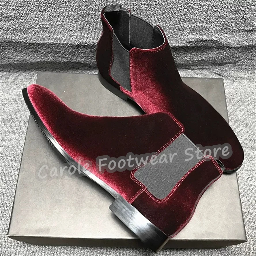 Luxury Red Velvet Male Ankle Chelsea Boots New Fashion Pointed Toe Chunky Heel Slip-On Short Boots Business Formals Dress Shoes
Luxury Red Velvet Male Ankle Chelsea Boots New Fashion Pointed Toe Chunky Heel Slip-On Short Boots Business Formals Dress Shoes