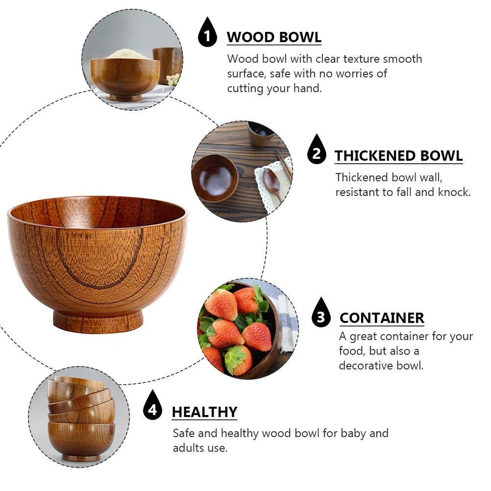 1pc Wooden Bowl Thickened Smooth Surface Food Storage Safe Tableware Eco-Friendly Rice Soup Cereal Serving Bowl Wooden 
1pc Wooden Bowl Thickened Smooth Surface Food Storage Safe Tableware Eco-Friendly Rice Soup Cereal Serving Bowl Wooden