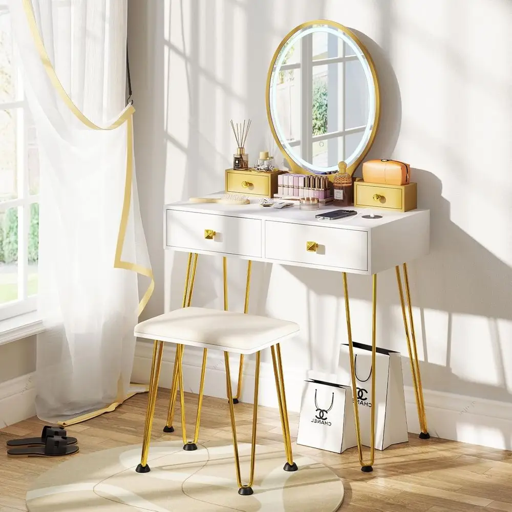 Lighted Makeup Desk Set with Wireless Charging, 3-Color LED Mirror, Padded Stool, Bedroom Vanity for Women (White)
Lighted Makeup Desk Set with Wireless Charging, 3-Color LED Mirror, Padded Stool, Bedroom Vanity for Women (White)