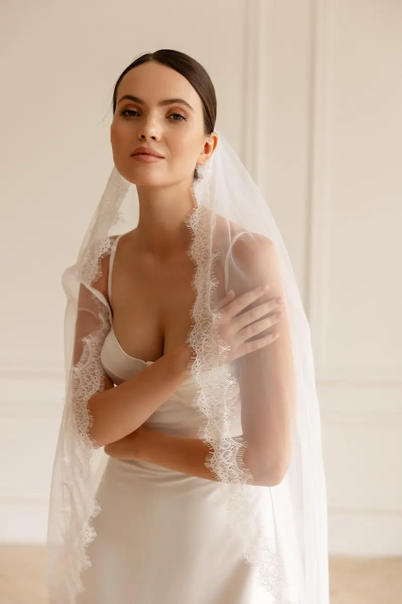Lace edge Bridal Veil With Comb Soft Tulle Wedding Veil Custom Length
Lace edge Bridal Veil With Comb Soft Tulle Wedding Veil Custom Length