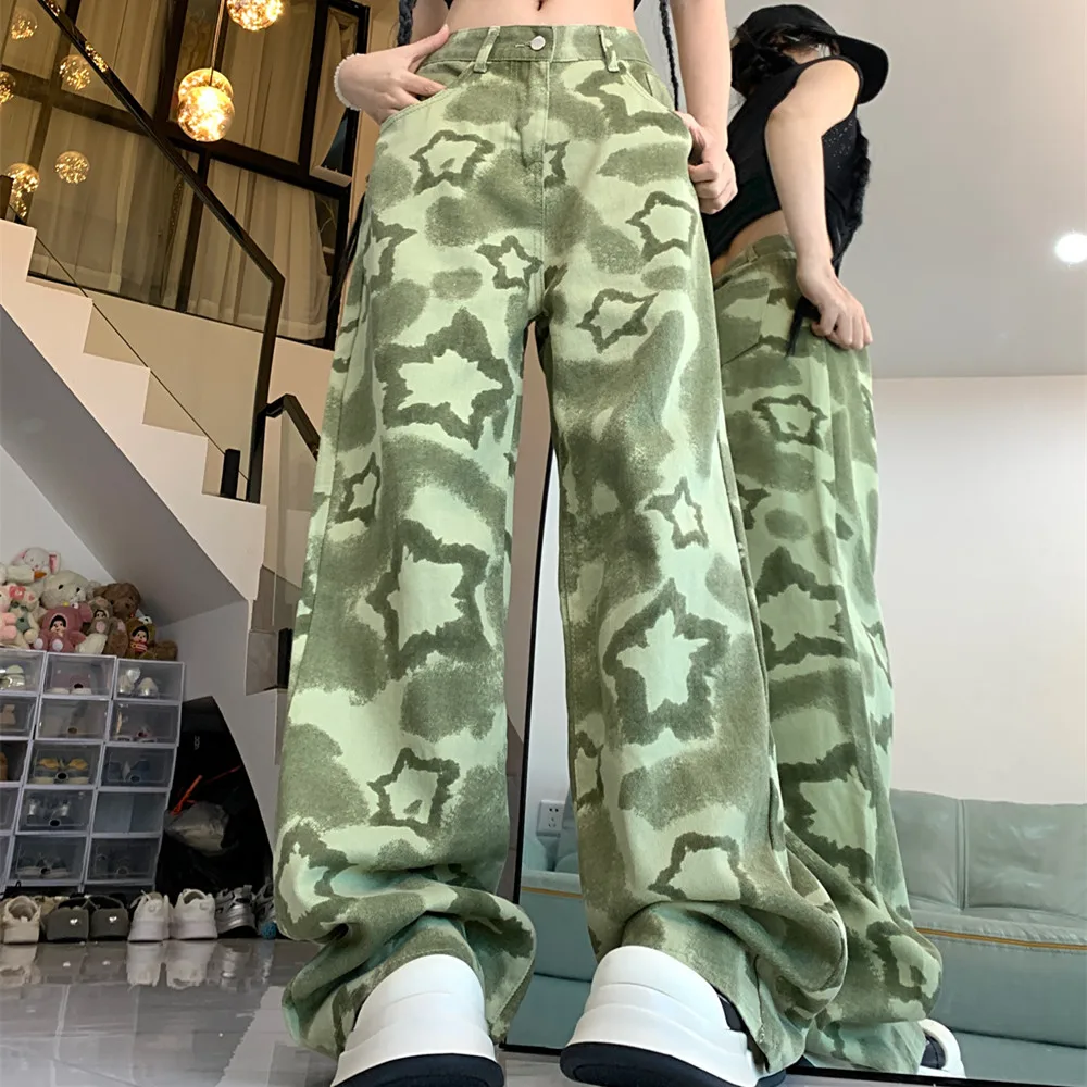 Green low Waist Women Overalls Camouflage American Fashion Loose Streetwear Style Wide Leg Female Trouser Baggy Straight Pants
Green low Waist Women Overalls Camouflage American Fashion Loose Streetwear Style Wide Leg Female Trouser Baggy Straight Pants