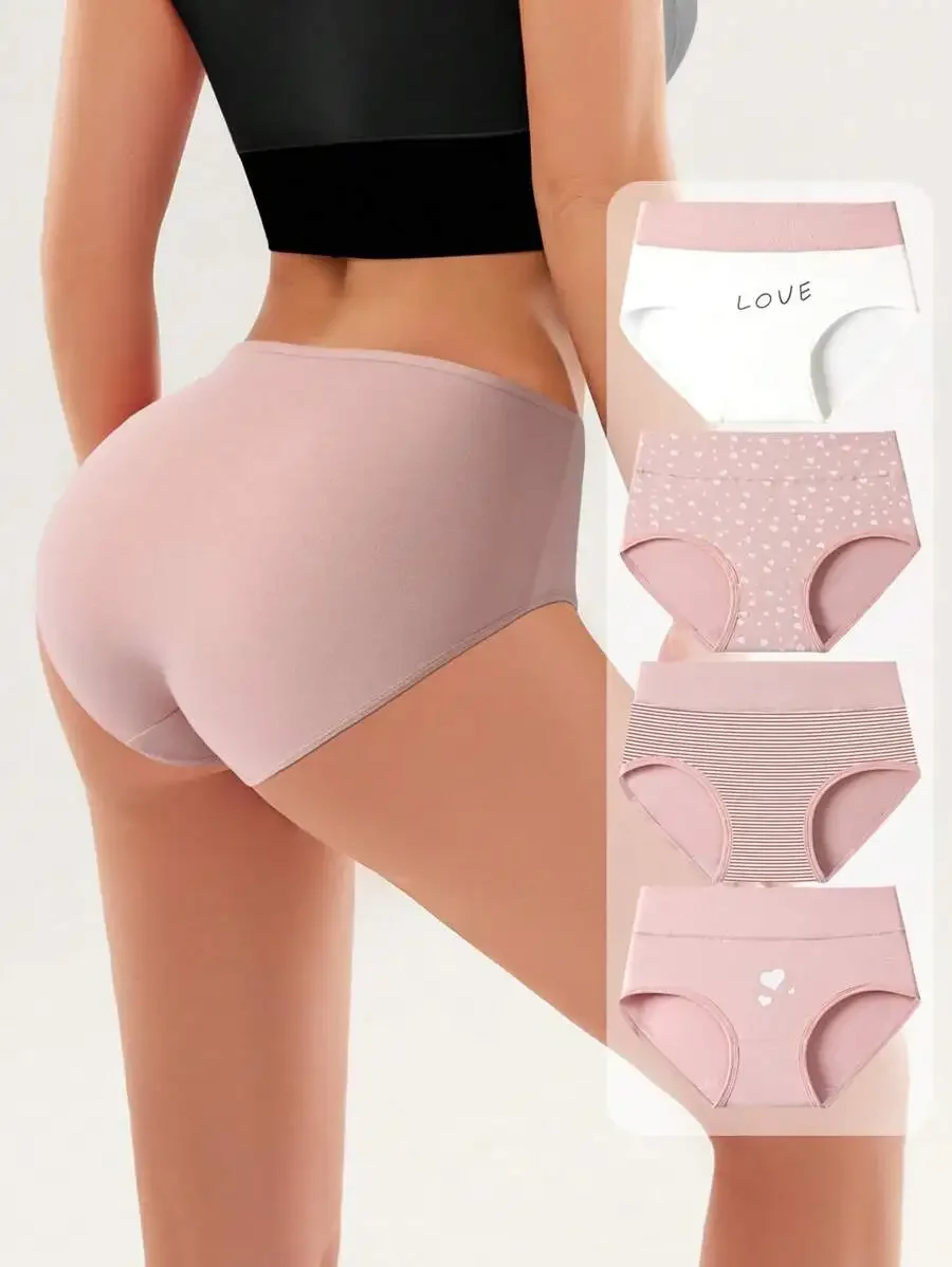 4 Pack Soft Breathable Mid Waist Cotton Briefs With Heart Stripe Print Pink White
4 Pack Soft Breathable Mid Waist Cotton Briefs With Heart Stripe Print Pink White