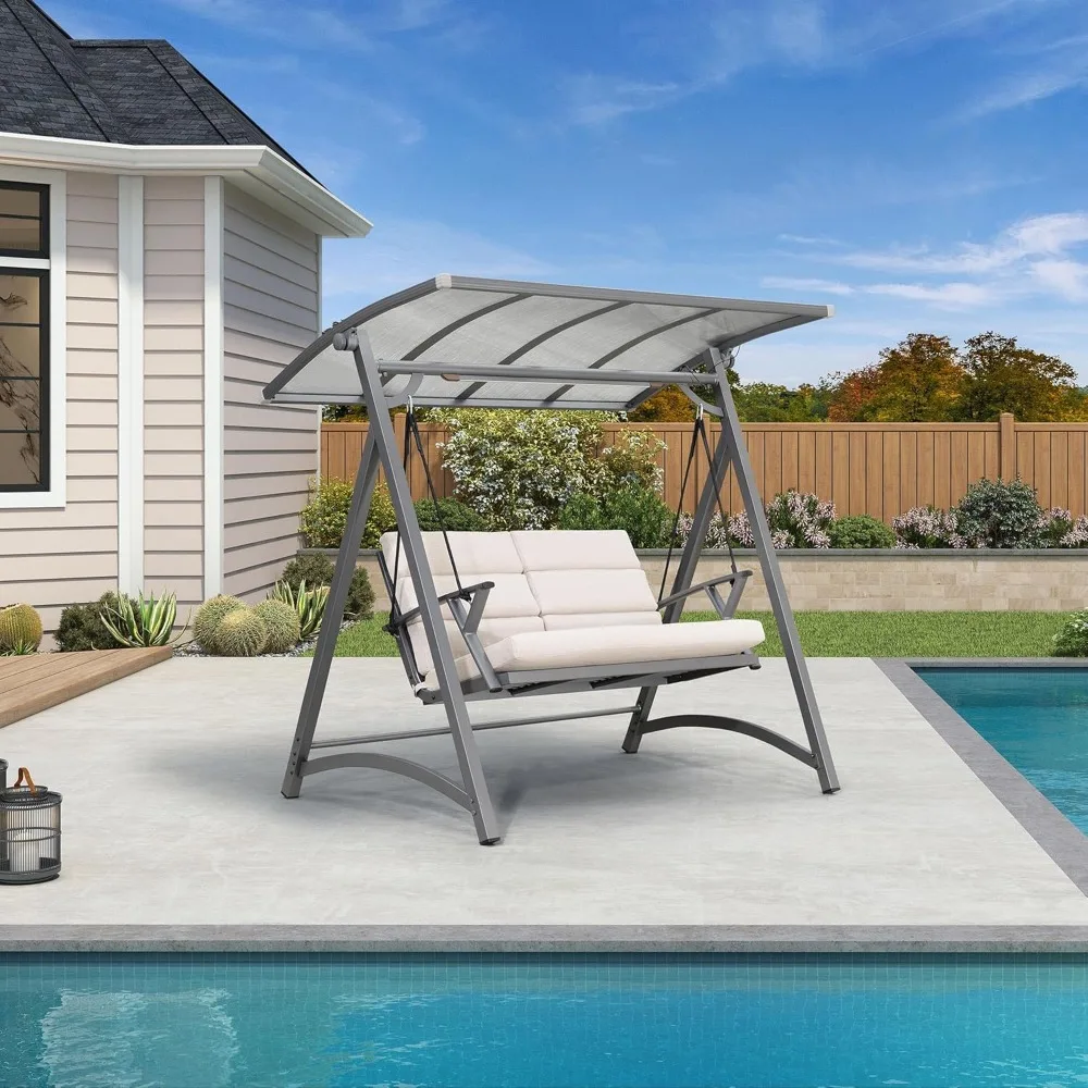 2 Person Porch Swing Patio Swing Chair with PVC Canopy Outdoor Deluxe Modern Yard Hammock Swinging Chairs w/Solar LED Light and
2 Person Porch Swing Patio Swing Chair with PVC Canopy Outdoor Deluxe Modern Yard Hammock Swinging Chairs w/Solar LED Light and