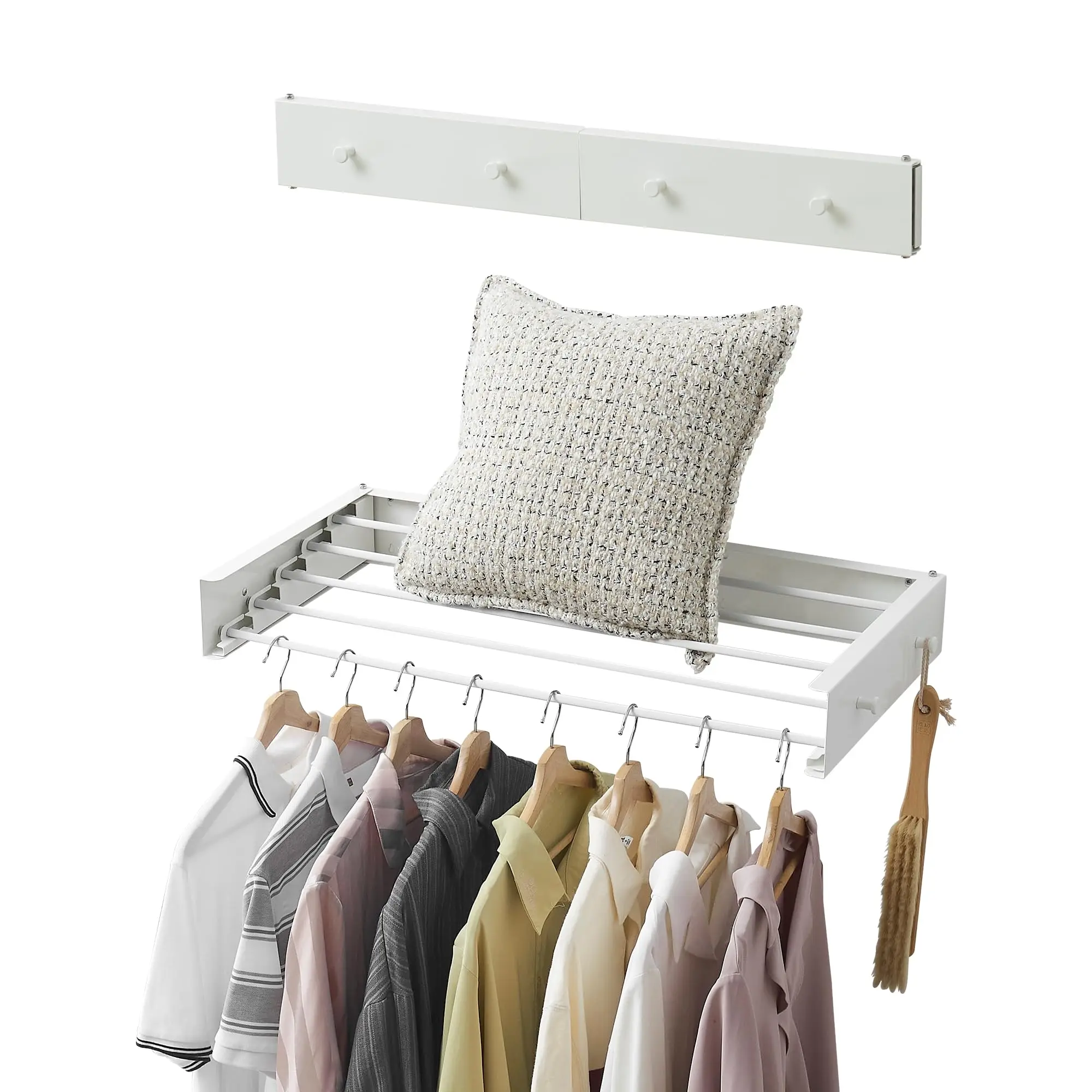 White Wall-Mounted Foldable Drying Rack With 4 Aluminum Rods, 19.7 Inch Width, 40 Lb Load, For Indoor And Outdoor Laundry Use
White Wall-Mounted Foldable Drying Rack With 4 Aluminum Rods, 19.7 Inch Width, 40 Lb Load, For Indoor And Outdoor Laundry Use