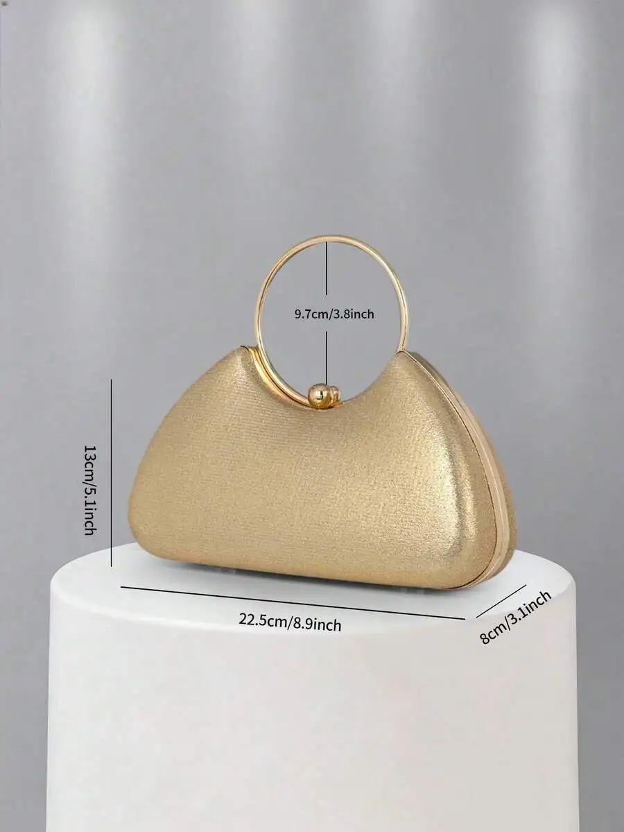 Elegant Gold-Tone Clutch Bag With Ring Handle For Evening Party
Elegant Gold-Tone Clutch Bag With Ring Handle For Evening Party