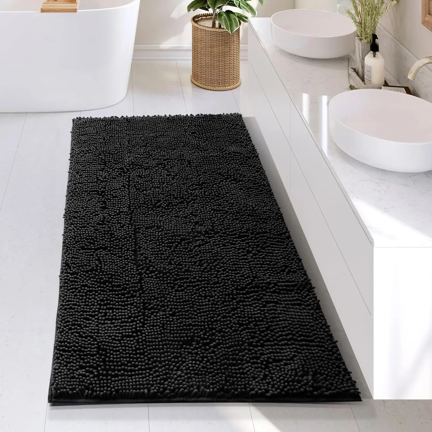 Chenille Bath Mat - Soft Quick Dry Non-Slip Bathroom Rug with Rubber Backing, Machine Washable Black 26x44
Chenille Bath Mat - Soft Quick Dry Non-Slip Bathroom Rug with Rubber Backing, Machine Washable Black 26x44
