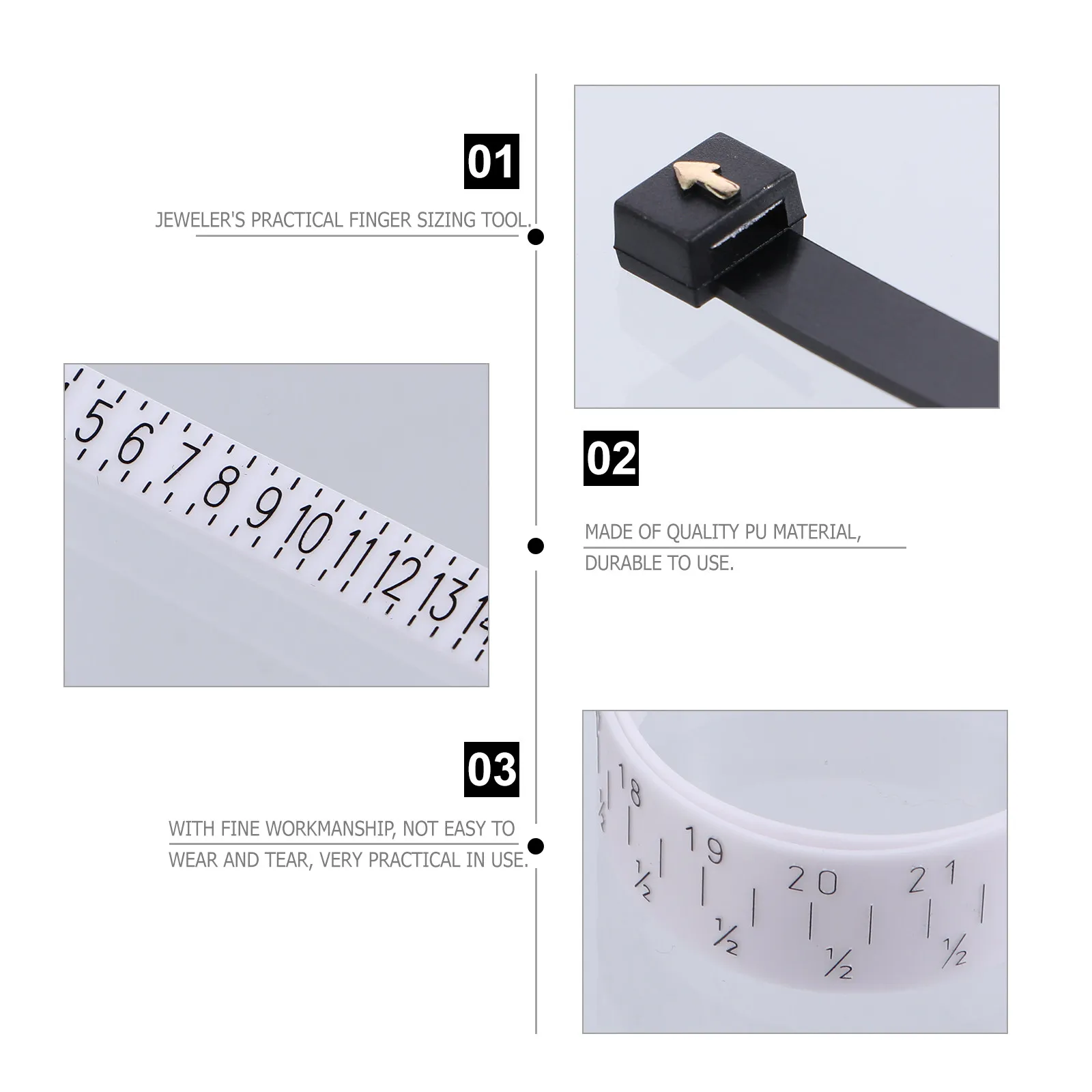 Набор из 3-х измерителей размера пальцев, высококачественный материал из полиуретана, устойчивый к износу, идеально подходит для определения размера колец и браслетов, компактный и удобный в использовании.
Набор из 3-х измерителей размера пальцев, высококачественный материал из полиуретана, устойчивый к износу, идеально подходит для определения размера колец и браслетов, компактный и удобный в использовании.