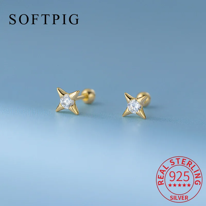 SOFTPIG Real 925 Sterling Silver Sparkling Zircon Star 18K Gold Stud Earrings for Women Cute Fine Jewelry Advanced Accessories
SOFTPIG Real 925 Sterling Silver Sparkling Zircon Star 18K Gold Stud Earrings for Women Cute Fine Jewelry Advanced Accessories