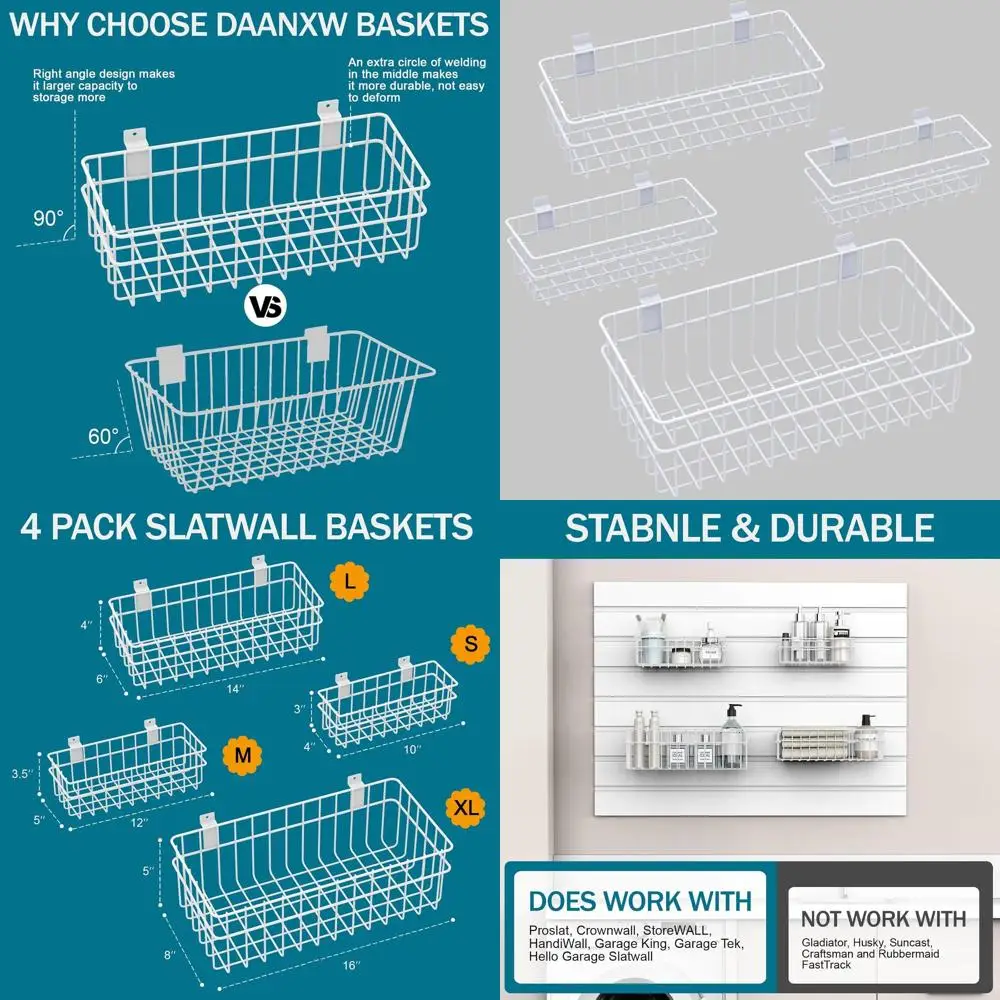 Набор из 4 больших вентилируемых металлических подвесных корзин для стеллажей, для организации хранения в гараже или на стеллажах
Набор из 4 больших вентилируемых металлических подвесных корзин для стеллажей, для организации хранения в гараже или на стеллажах