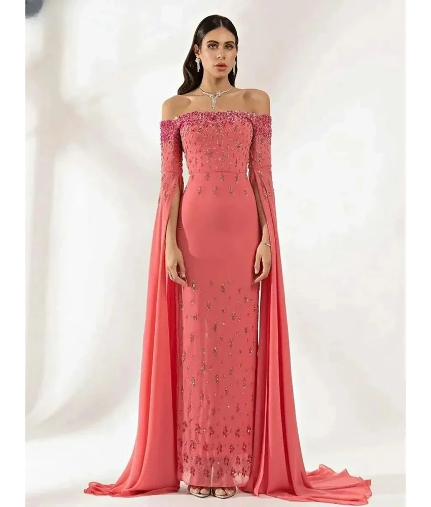 MCDV Customized Temperament Chiffon Straight Sequined Beading Evening Dress Delicate Boat Neck Long Sleeves After Party Dress
MCDV Customized Temperament Chiffon Straight Sequined Beading Evening Dress Delicate Boat Neck Long Sleeves After Party Dress