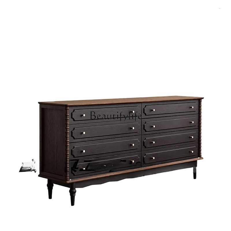 Medieval retro solid wood chest chest drawer porch American black dining side locker
Medieval retro solid wood chest chest drawer porch American black dining side locker
