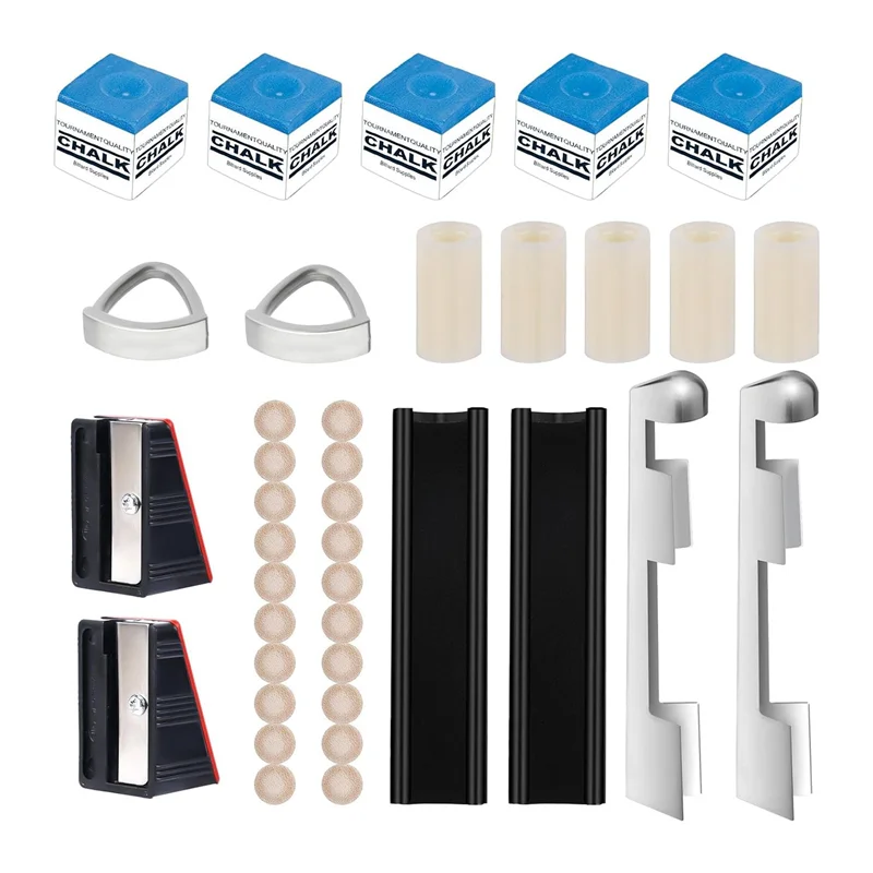 Pool Cue Repair 2 Cue Tip Clamps 20 Cue Tips 2 Shapers 5 Chalk Square 5 Ferrules 2 Cue Tip Planers Repair Part
Pool Cue Repair 2 Cue Tip Clamps 20 Cue Tips 2 Shapers 5 Chalk Square 5 Ferrules 2 Cue Tip Planers Repair Part