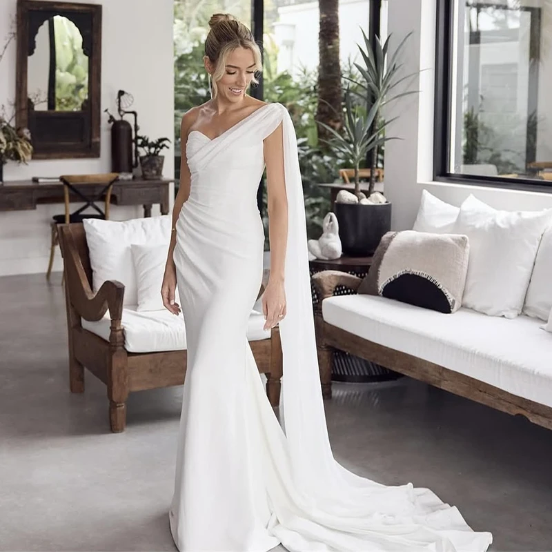 New One Shoulder Pleat V-neck A Line Wedding Dresses Long Rubbon Custom Made 2026 Vestido De Noival
New One Shoulder Pleat V-neck A Line Wedding Dresses Long Rubbon Custom Made 2026 Vestido De Noival