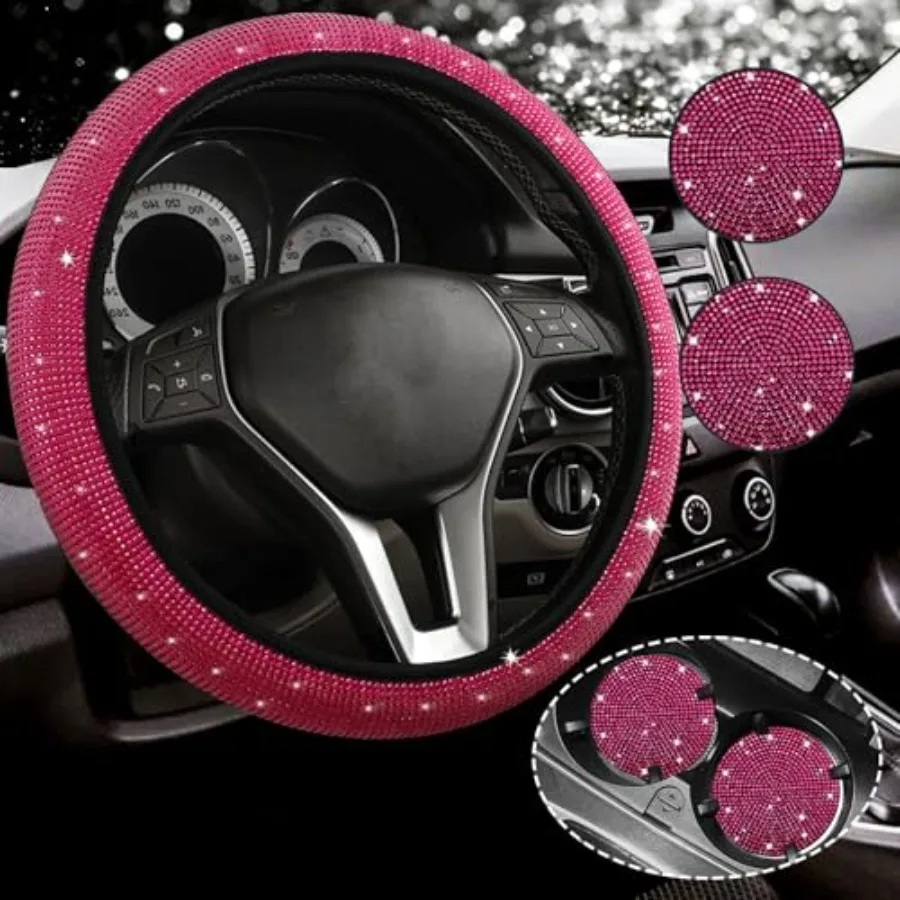 Hot Pink Steering Wheel Cover for Women Men Bling Bling Crystal Diamond Sparkling Universal Fit 4-5 Inch with 2PCS Anti Slip Cr
Hot Pink Steering Wheel Cover for Women Men Bling Bling Crystal Diamond Sparkling Universal Fit 4-5 Inch with 2PCS Anti Slip Cr