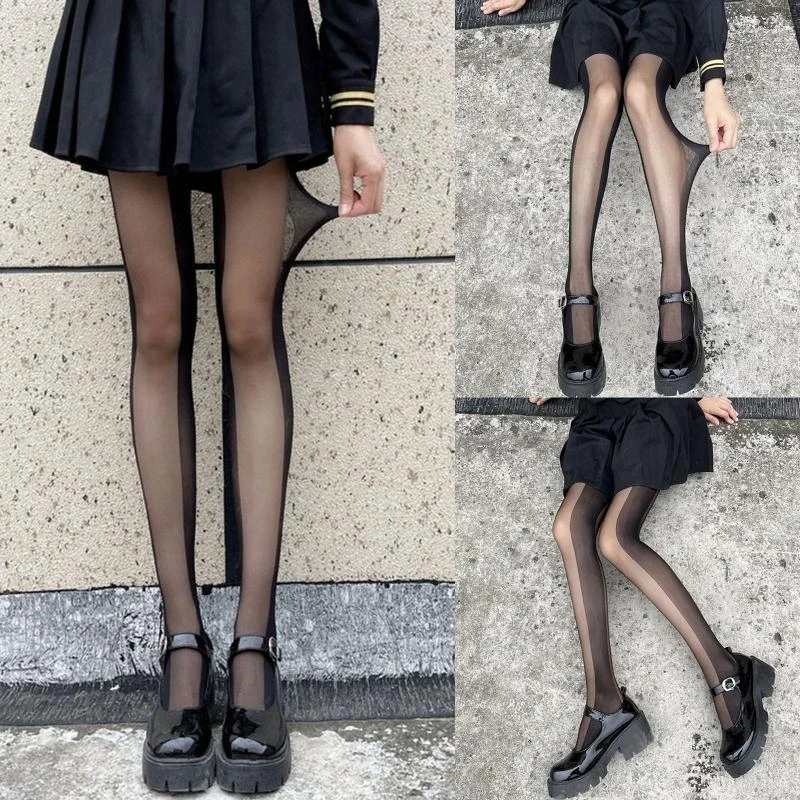 Preppy Women Silky Transparent Pantyhose Black Side Wide Vertical Striped Stitching Sheer Tights Stockings 15UB
Preppy Women Silky Transparent Pantyhose Black Side Wide Vertical Striped Stitching Sheer Tights Stockings 15UB