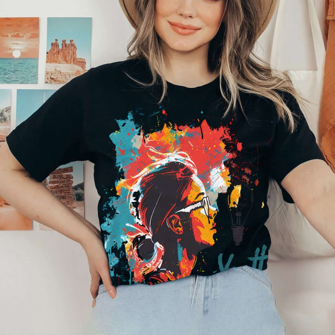 Vintage Portrait Side Face Printed T-Shirt - Colorful Hand-Painted Art Design, 100% Pure Cotton, Soft Breathable Fabric
Vintage Portrait Side Face Printed T-Shirt - Colorful Hand-Painted Art Design, 100% Pure Cotton, Soft Breathable Fabric