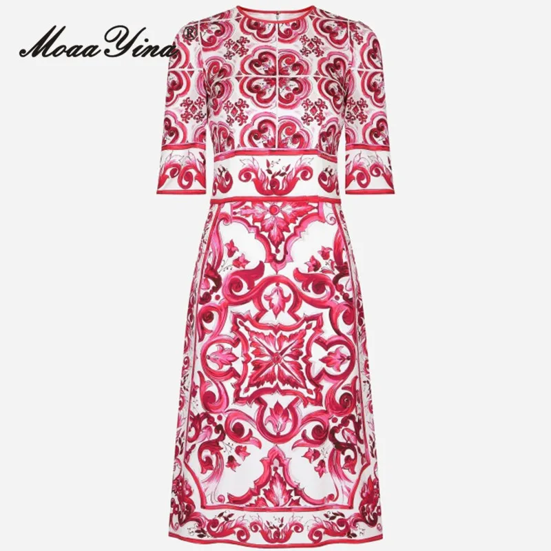 MoaaYina Summer Fashion Designer Vintage Cotton Print Dress Women O-neck Half Sleeve High Waist Package Buttocks Slim Midi Dress
MoaaYina Summer Fashion Designer Vintage Cotton Print Dress Women O-neck Half Sleeve High Waist Package Buttocks Slim Midi Dress