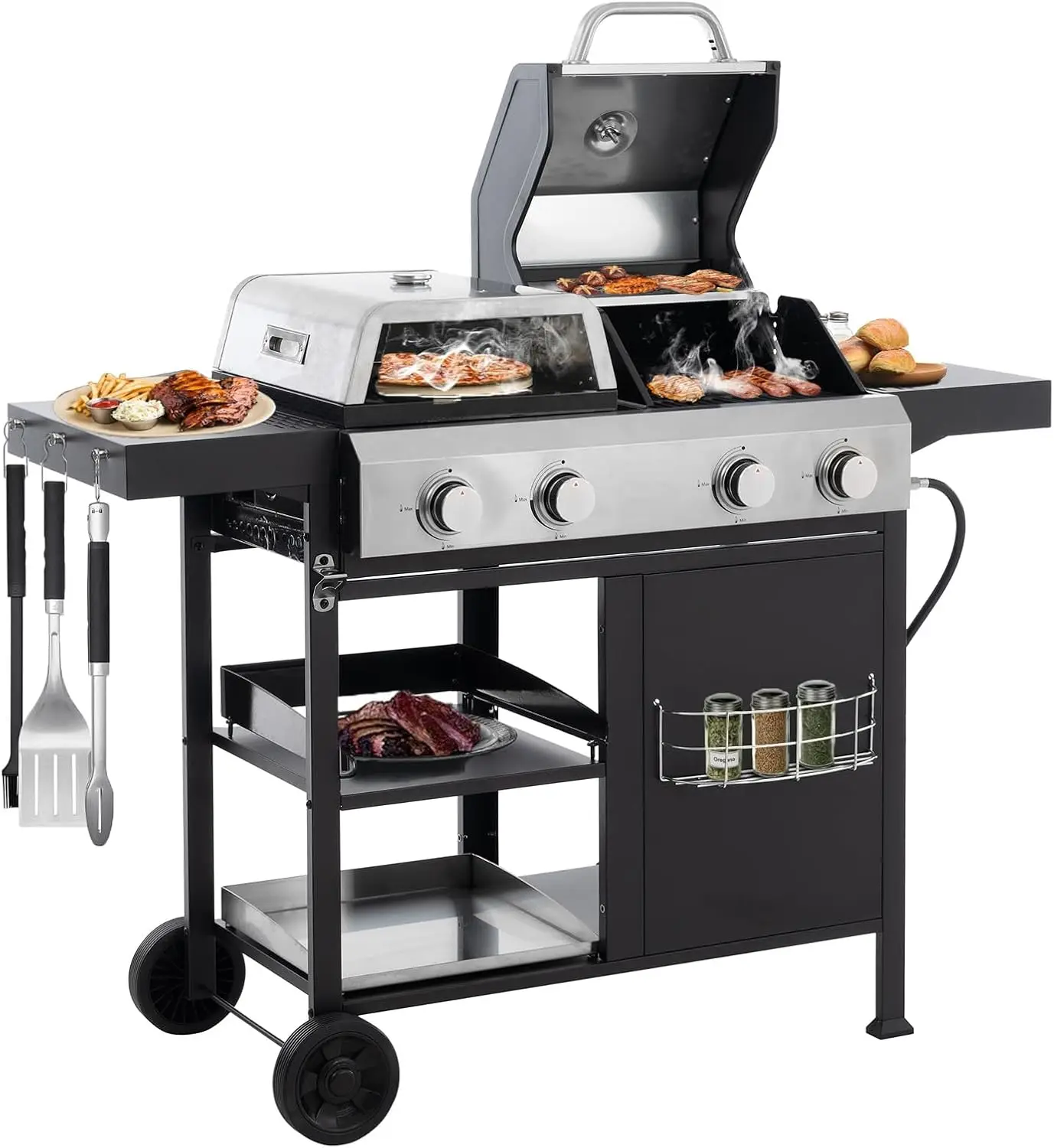 3 IN 1 Multi-function Pizza Griddle Grill Combo, 4 Burners Stainless Steel Propane Gas Grill for Outdoor BBQ, Frying, Pizza Maki
3 IN 1 Multi-function Pizza Griddle Grill Combo, 4 Burners Stainless Steel Propane Gas Grill for Outdoor BBQ, Frying, Pizza Maki