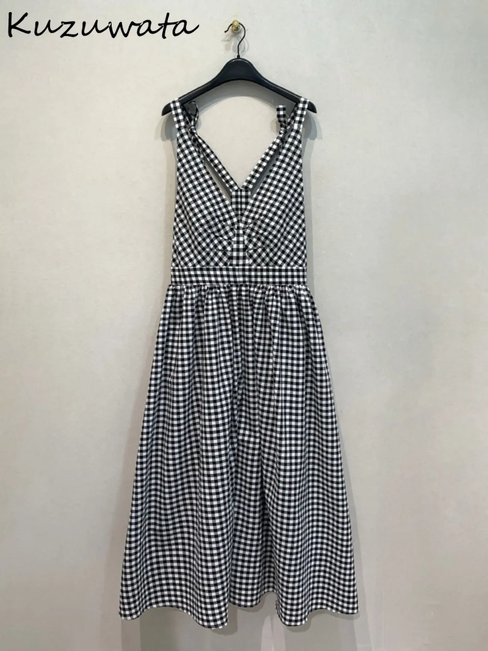 Kuzuwata Trendy Mid-length Plaid Gentle Robe Lace Up Casual High Waist Backless Dress Japan Vintage Vest Slim Loose Soft Vestido 
Kuzuwata Trendy Mid-length Plaid Gentle Robe Lace Up Casual High Waist Backless Dress Japan Vintage Vest Slim Loose Soft Vestido