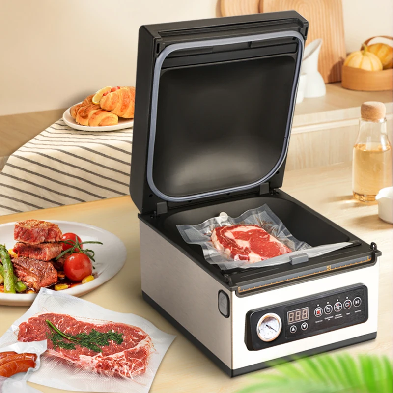 Камера для вакуумной упаковки пищевых продуктов для домашнего использования, маленькое мясо, сохраняет свежесть, компактный размер, портативная упаковочная машина для вакуумной термосварки
Камера для вакуумной упаковки пищевых продуктов для домашнего использования, маленькое мясо, сохраняет свежесть, компактный размер, портативная упаковочная машина для вакуумной термосварки