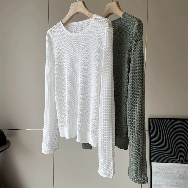 Женский вязаный свитер с круглым вырезом из хлопковой пряжи, с ажурной текстурой и зигзагообразным узором, модная женская вязаная одежда для ранней осени
Женский вязаный свитер с круглым вырезом из хлопковой пряжи, с ажурной текстурой и зигзагообразным узором, модная женская вязаная одежда для ранней осени