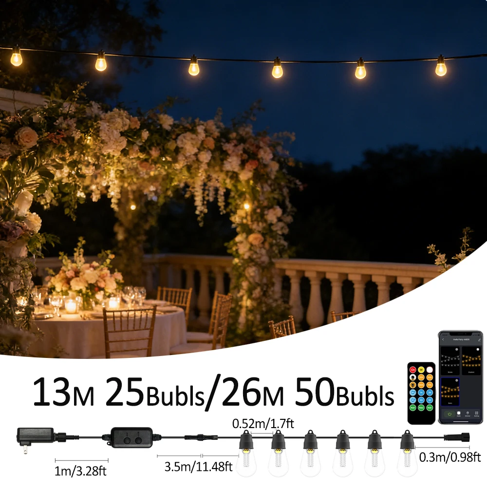 Умные гирлянды Smart S14 Globe с пультом ДУ, 3 режима, диммируемые лампочки, IP65, водонепроницаемые, для наружного освещения патио и вечеринок
Умные гирлянды Smart S14 Globe с пультом ДУ, 3 режима, диммируемые лампочки, IP65, водонепроницаемые, для наружного освещения патио и вечеринок