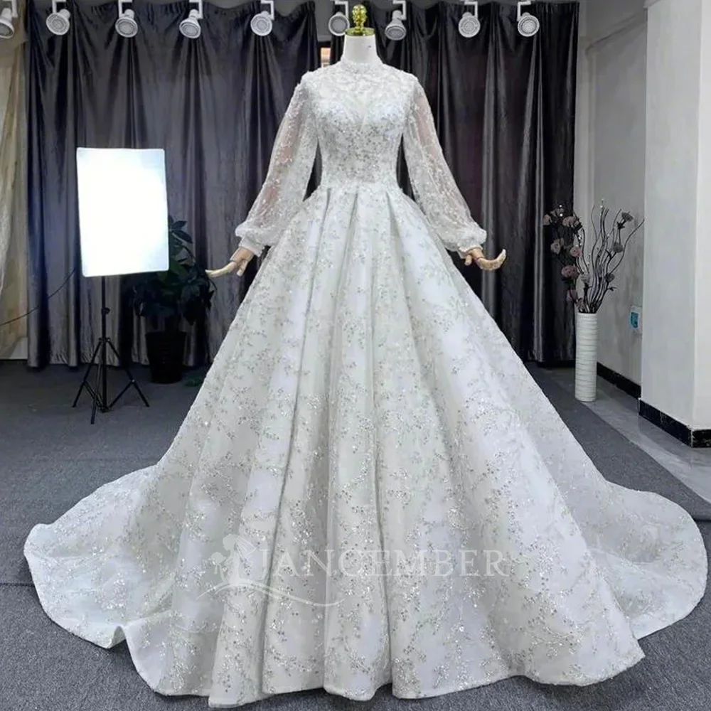 Modest Long Sleeves Bridal Dress Sparkly Sequins Pearls Wedding Gown International Long Bride Robe Customized Vestido De Novia
Modest Long Sleeves Bridal Dress Sparkly Sequins Pearls Wedding Gown International Long Bride Robe Customized Vestido De Novia
