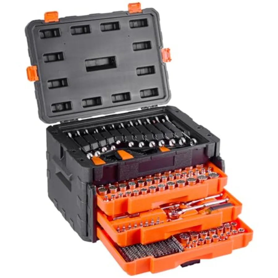 Mechanics Tool Set and Socket Set,,1/4, 3/8 and 1/2 inch Drive Deep and Standard Sockets, SAE Metric Mechanic Tool Kit with Bit
Mechanics Tool Set and Socket Set,,1/4, 3/8 and 1/2 inch Drive Deep and Standard Sockets, SAE Metric Mechanic Tool Kit with Bit