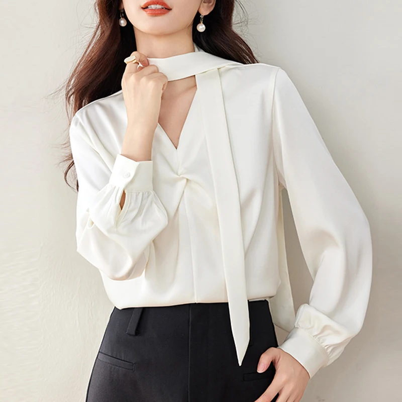 Elegant Women White Shirts Long Sleeve Business Fashion Ribbon Blouse Women 2025 Simple Satin Tops for Work
Elegant Women White Shirts Long Sleeve Business Fashion Ribbon Blouse Women 2025 Simple Satin Tops for Work