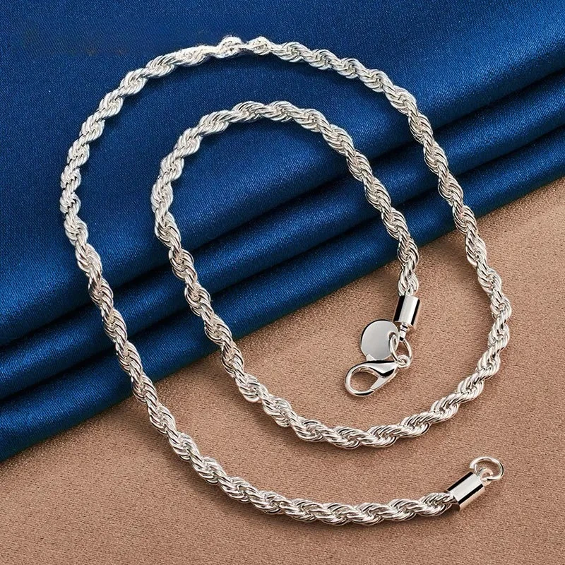 Unisex 925 Sterling Silver 4MM Rope Chain 2PCS Necklace Bracelet 40-60cm Charms Fashion Wedding Jewelry Gifts
Unisex 925 Sterling Silver 4MM Rope Chain 2PCS Necklace Bracelet 40-60cm Charms Fashion Wedding Jewelry Gifts