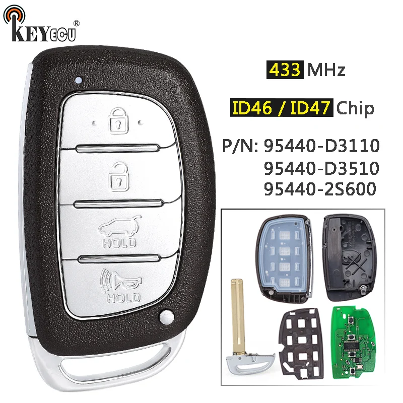 KEYECU 433.92MHz PCF7953A ID46 95440-2S600 95440-D3110 95440-D3510 Smart Remote Car Key Fob for Hyundai Tucson 2014-2021
KEYECU 433.92MHz PCF7953A ID46 95440-2S600 95440-D3110 95440-D3510 Smart Remote Car Key Fob for Hyundai Tucson 2014-2021