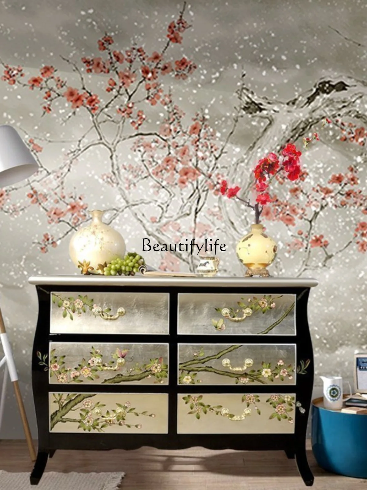 New Chinese Style Entrance Cabinet Partition Silver Foil Hand Painted Storage Decoration Light Luxury Chest of Drawers
New Chinese Style Entrance Cabinet Partition Silver Foil Hand Painted Storage Decoration Light Luxury Chest of Drawers
