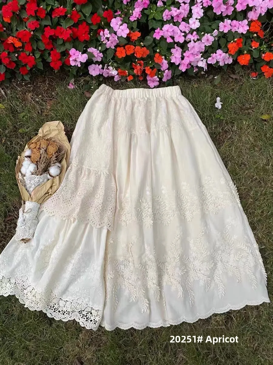 Spring Summer Sweet Cotton Lace f Skirt with Large Hem Embroidery Hollow out 3D Flower Splicing Girls High Waist A-Line Skirt
Spring Summer Sweet Cotton Lace f Skirt with Large Hem Embroidery Hollow out 3D Flower Splicing Girls High Waist A-Line Skirt