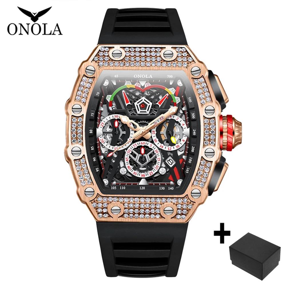 Hot ONOLA Fashion Diamonds Watch For Mens Sports Silicone Strap Quartz Watches Luxury Iced Out Tonneau Clocks Man Reloj Hombre
Hot ONOLA Fashion Diamonds Watch For Mens Sports Silicone Strap Quartz Watches Luxury Iced Out Tonneau Clocks Man Reloj Hombre