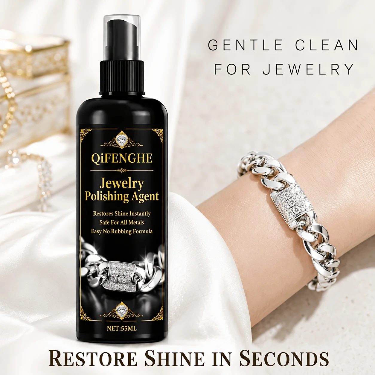 Jewelry Restorer Spray 1.86oz for Golden Pendant Silvery Bracelet Necklace Deep Cleaning
Jewelry Restorer Spray 1.86oz for Golden Pendant Silvery Bracelet Necklace Deep Cleaning