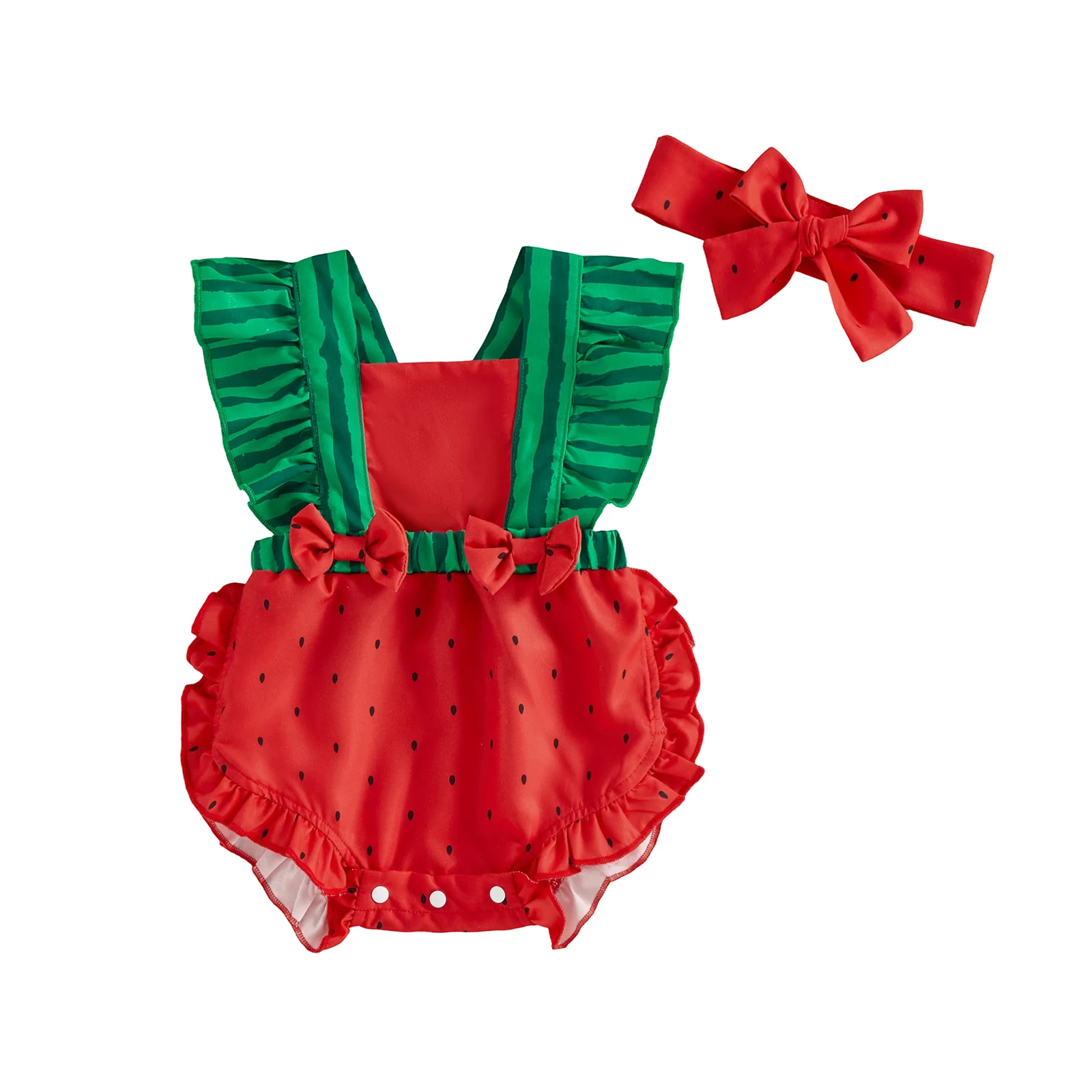 Newborn Girl Outfit Fly Sleeve Contrast Color Watermelon Romper with Bowknot Hairband Summer Clothes
Newborn Girl Outfit Fly Sleeve Contrast Color Watermelon Romper with Bowknot Hairband Summer Clothes