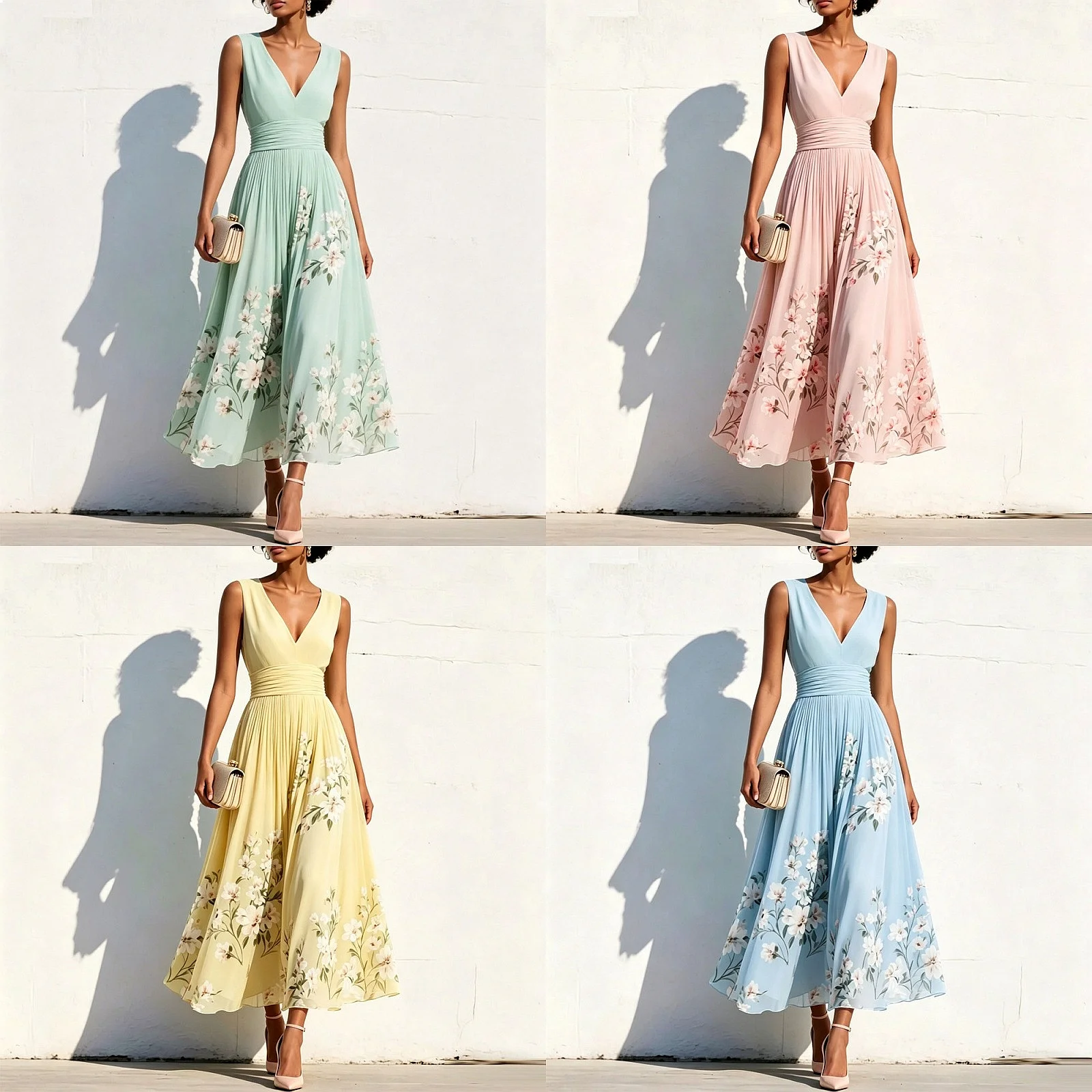 Women's Floral Print Dress Sleeveless V-Neck Pleated Long Dresses Summer Spring Jumpsuit Playsuit Matching Set
Women's Floral Print Dress Sleeveless V-Neck Pleated Long Dresses Summer Spring Jumpsuit Playsuit Matching Set