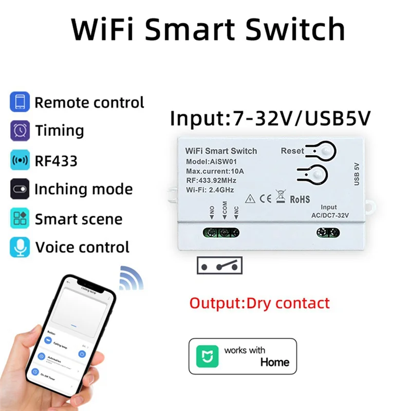 Wifi Smart Switch For Xiaomi Home APP DIY Timer 7-32V Smart Remote+Converter WIFI+RF433 Smartlife Home Automation Module
Wifi Smart Switch For Xiaomi Home APP DIY Timer 7-32V Smart Remote+Converter WIFI+RF433 Smartlife Home Automation Module