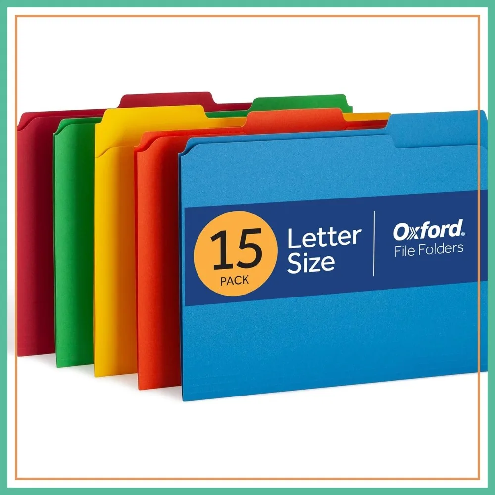 Oxford Colored File Folders, 15 Pack, 3 Tabs, 5 Assorted Colors, Letter Size, Color-Coding for Document Organization
Oxford Colored File Folders, 15 Pack, 3 Tabs, 5 Assorted Colors, Letter Size, Color-Coding for Document Organization