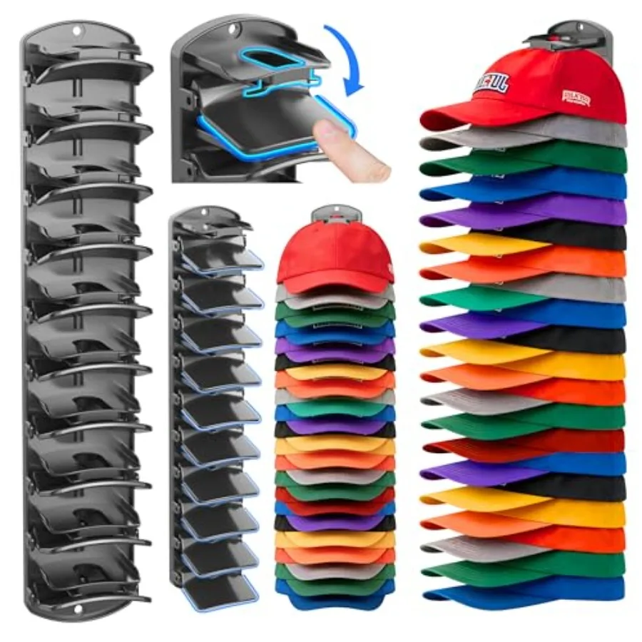 Double Capacity Hat Organizer for Baseball Caps 2 Packs - 40 Cap Storage with Spring Clips Wall Mount Closet and Door Hat Rack
Double Capacity Hat Organizer for Baseball Caps 2 Packs - 40 Cap Storage with Spring Clips Wall Mount Closet and Door Hat Rack
