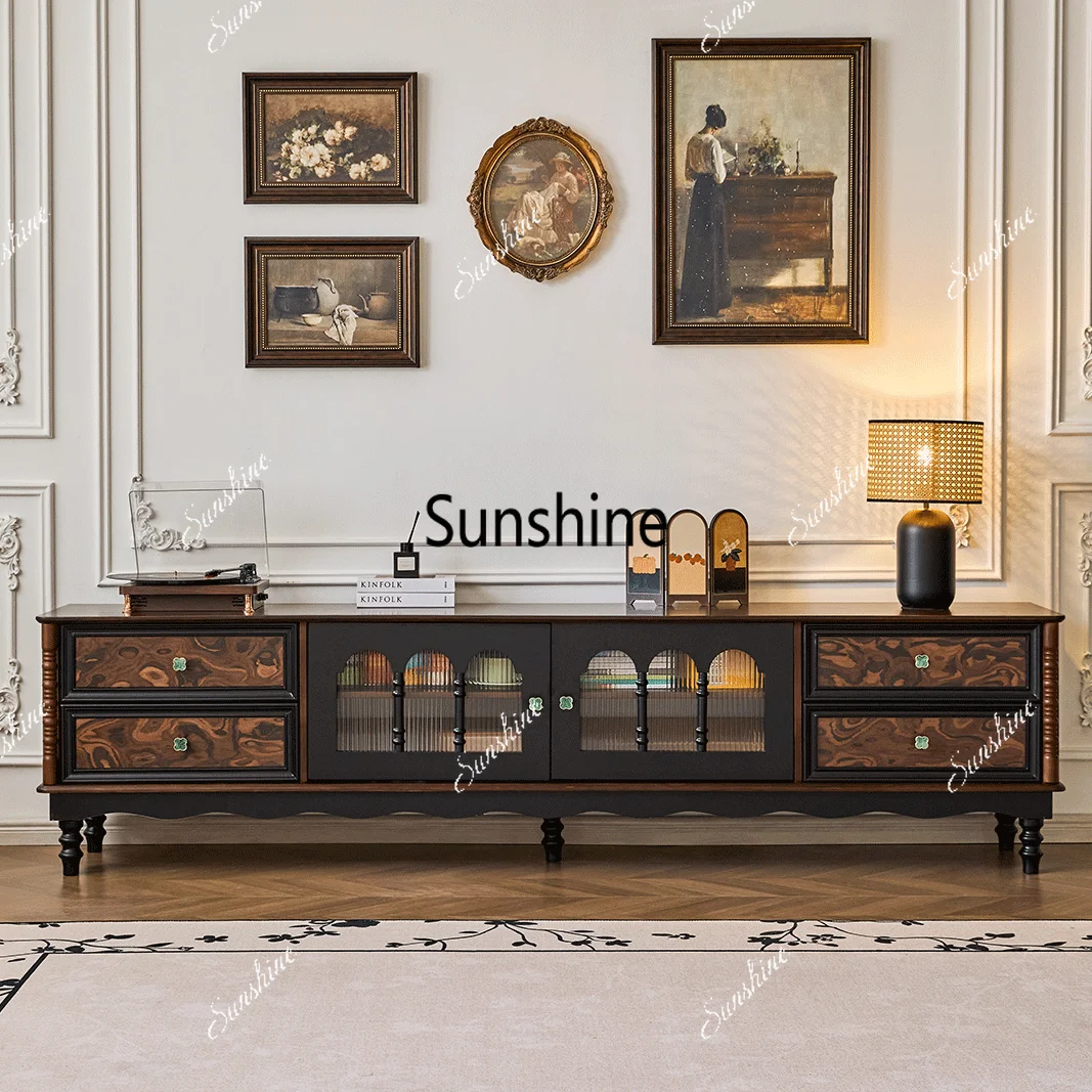 French solid wood TV cabinet coffee table combination living room retro floor high cabinet
French solid wood TV cabinet coffee table combination living room retro floor high cabinet