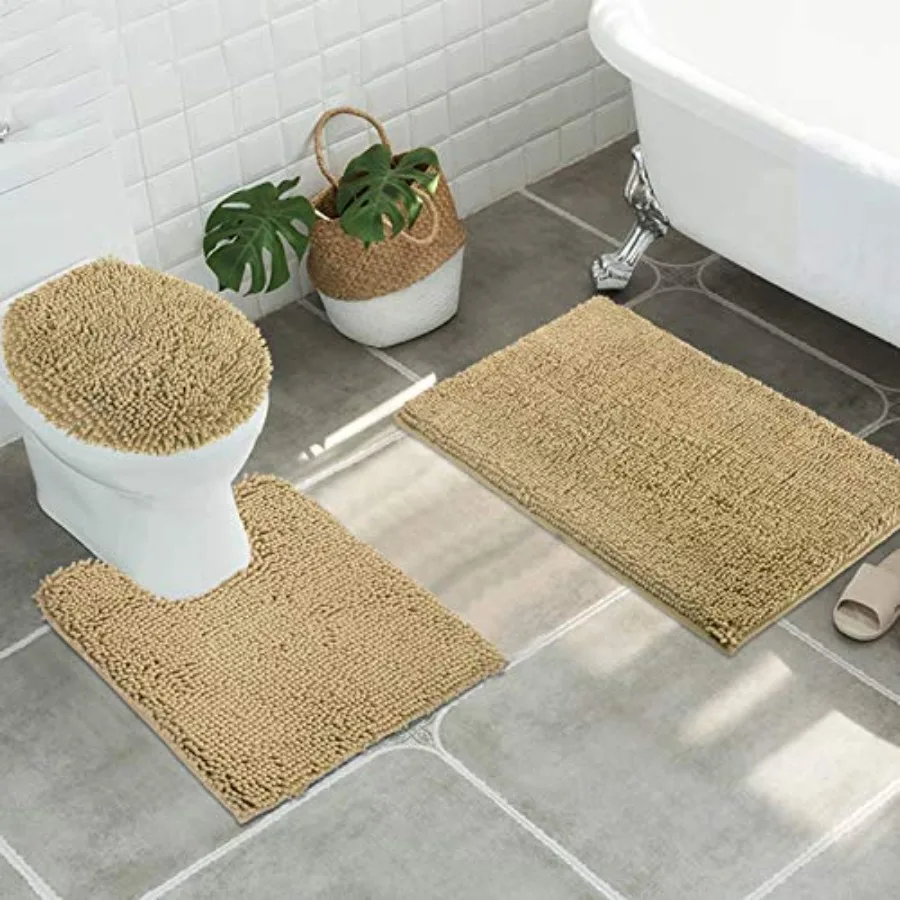 3pc Non-Slip Shaggy Chenille Baroom Mat Set ludes 24"x2" U-Shed Contour Toilet Ru34"x2" hes Bamat and Toilet Lid Cover Beige
3pc Non-Slip Shaggy Chenille Baroom Mat Set ludes 24"x2" U-Shed Contour Toilet Ru34"x2" hes Bamat and Toilet Lid Cover Beige