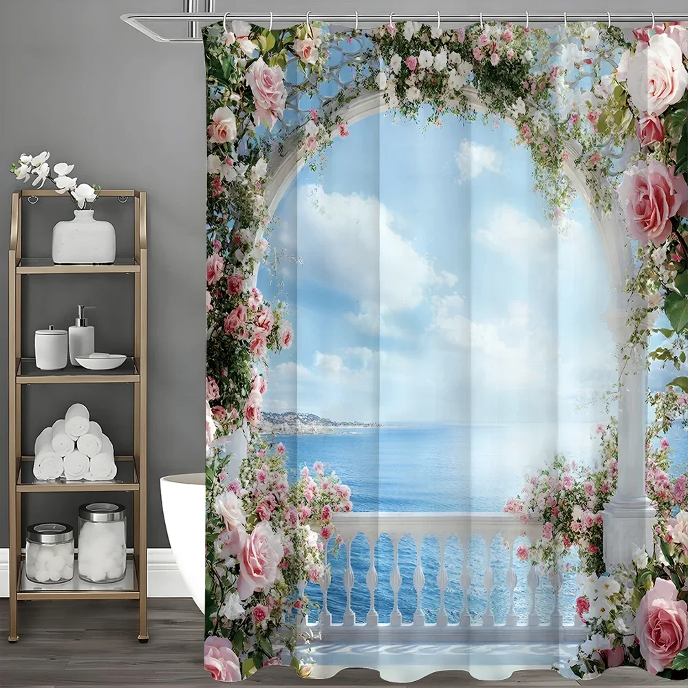 Ocean View Rose Flower Balcony Shower Curtain, Bathroom Decorative Shower Curtain, Waterproof Shower Curtain with Hooks
Ocean View Rose Flower Balcony Shower Curtain, Bathroom Decorative Shower Curtain, Waterproof Shower Curtain with Hooks